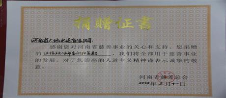 河南省天博在线（中国）分公司水泥有限公司向河南省慈善总会捐款50万元                         